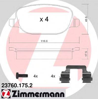 Комплект тормозных колодок, дисковый тормоз ZIMMERMANN 23760.175.2