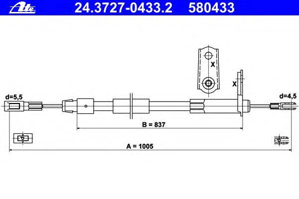 Трос, стояночная тормозная система ATE 24.3727-0433.2