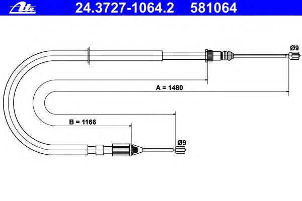 Трос, стояночная тормозная система ATE 24.3727-1064.2