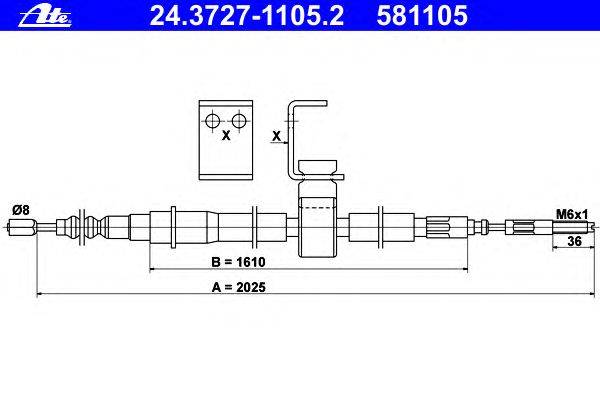 Трос, стояночная тормозная система ATE 24.3727-1105.2
