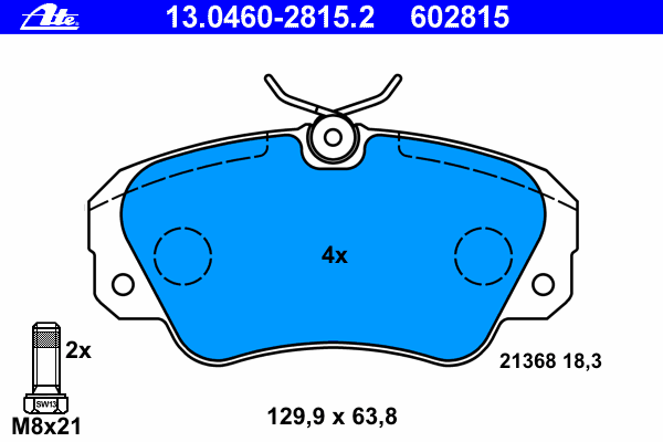 Комплект тормозных колодок, дисковый тормоз ATE 13.0460-2815.2