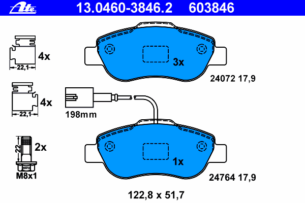 Комплект тормозных колодок, дисковый тормоз ATE 13046038462