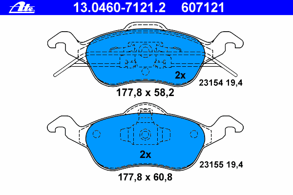 Комплект тормозных колодок, дисковый тормоз ATE 607121