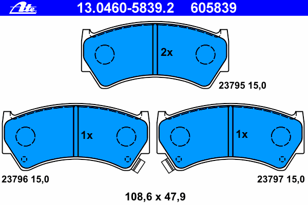 Комплект тормозных колодок, дисковый тормоз ATE 23797