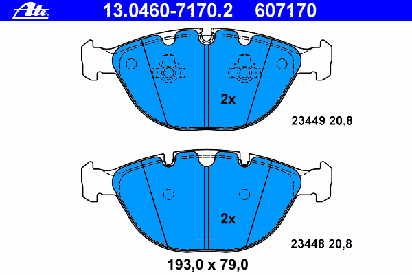 Комплект тормозных колодок, дисковый тормоз ATE 13.0460-7170.2