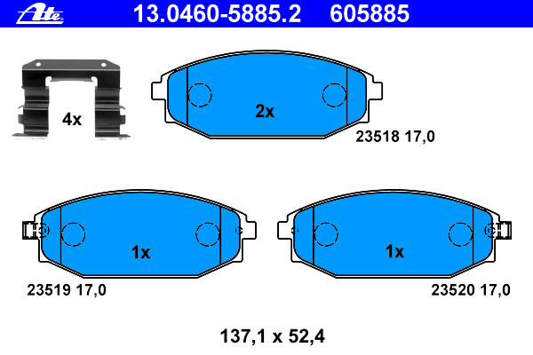 Комплект тормозных колодок, дисковый тормоз ATE 23520