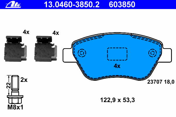 Комплект тормозных колодок, дисковый тормоз ATE 13046038502