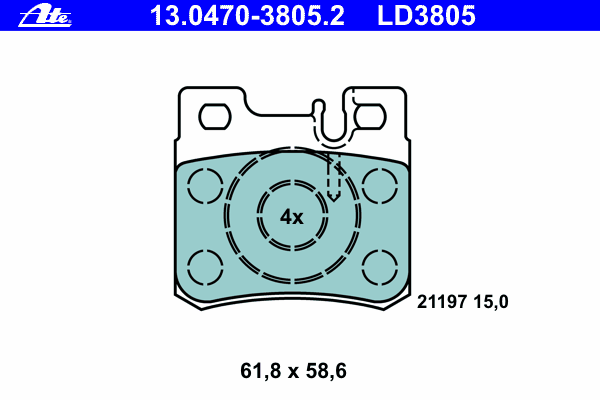 Комплект тормозных колодок, дисковый тормоз ATE 13.0470-3805.2