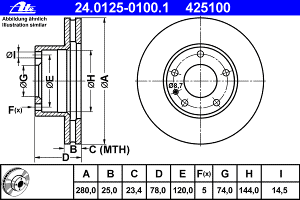 Тормозной диск ATE 24.0125-0100.1