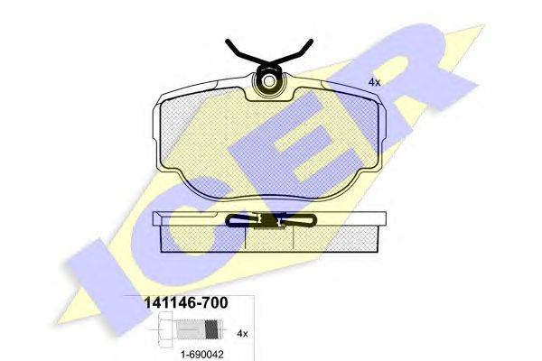 Комплект тормозных колодок, дисковый тормоз ICER 141146