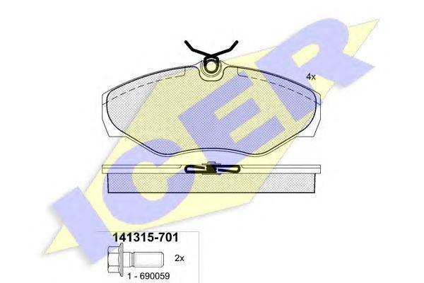 Комплект тормозных колодок, дисковый тормоз ICER 141315701