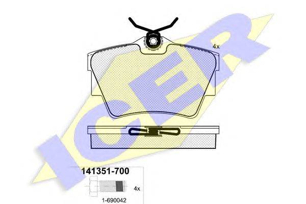 Комплект тормозных колодок, дисковый тормоз ICER 141351