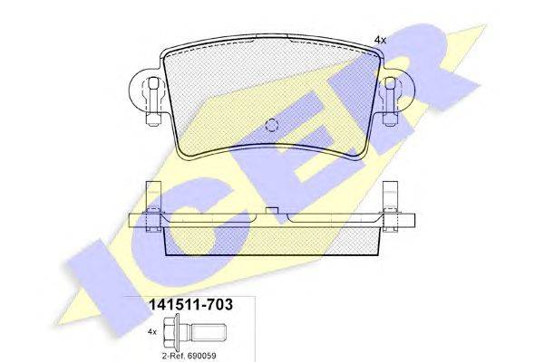 Комплект тормозных колодок, дисковый тормоз ICER 141511-703