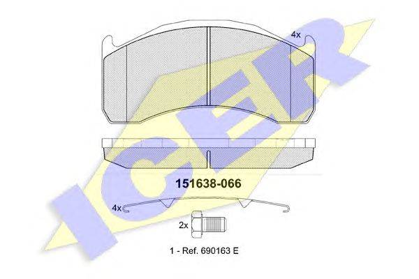 Комплект тормозных колодок, дисковый тормоз ICER 151638-066