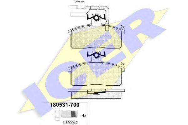 Комплект тормозных колодок, дисковый тормоз ICER 20846
