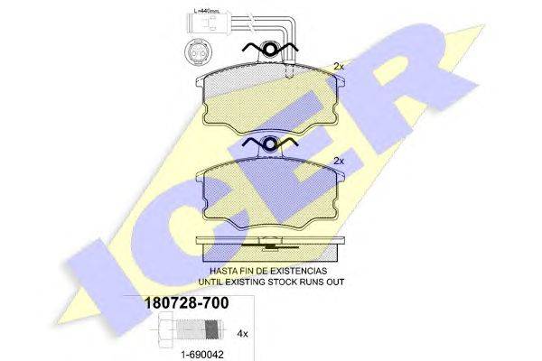 Комплект тормозных колодок, дисковый тормоз ICER 180728-700