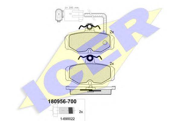 Комплект тормозных колодок, дисковый тормоз ICER 180956