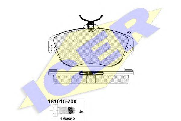 Комплект тормозных колодок, дисковый тормоз ICER 181015-700