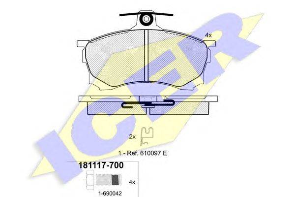 Комплект тормозных колодок, дисковый тормоз ICER 181117