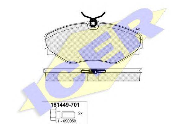 Комплект тормозных колодок, дисковый тормоз ICER 181449