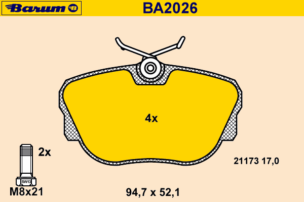 Комплект тормозных колодок, дисковый тормоз BARUM 21173