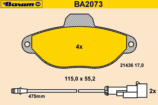 Комплект тормозных колодок, дисковый тормоз BARUM BA2073