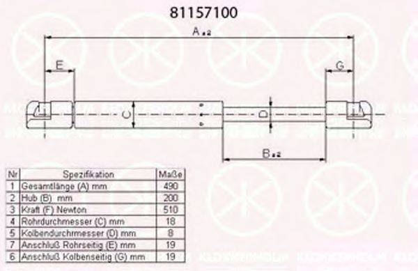 Газовая пружина, крышка багажник KLOKKERHOLM 81157100