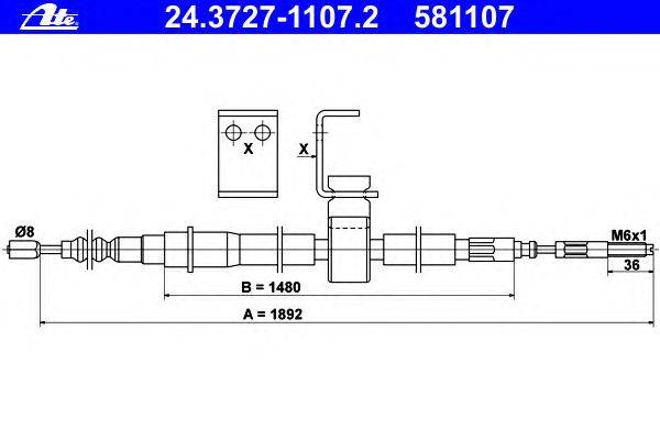 Трос, стояночная тормозная система ATE 24.3727-1107.2