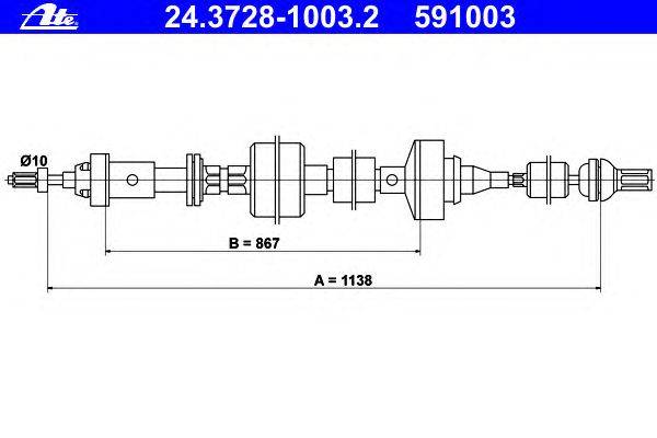 Трос, управление сцеплением ATE 24.3728-1003.2