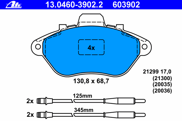 Комплект тормозных колодок, дисковый тормоз ATE 13.0460-3902.2