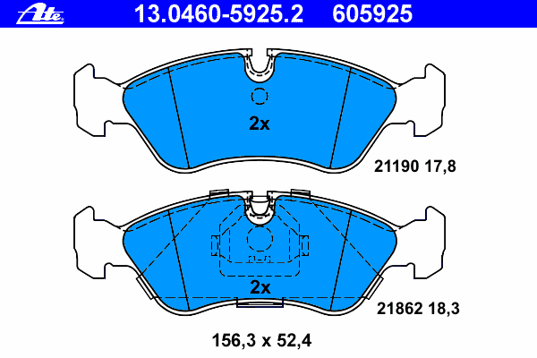 Комплект тормозных колодок, дисковый тормоз ATE 21190