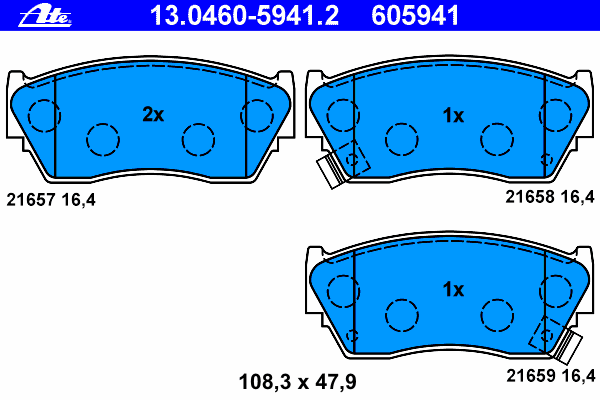 Комплект тормозных колодок, дисковый тормоз ATE 13.0460-5941.2