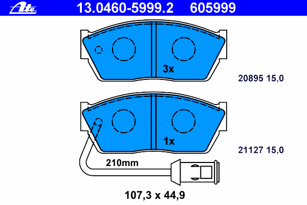 Комплект тормозных колодок, дисковый тормоз ATE 13.0460-5999.2