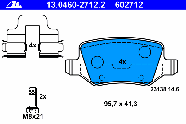 Комплект тормозных колодок, дисковый тормоз ATE 13.0460-2712.2