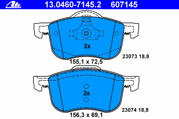 Комплект тормозных колодок, дисковый тормоз ATE 607145