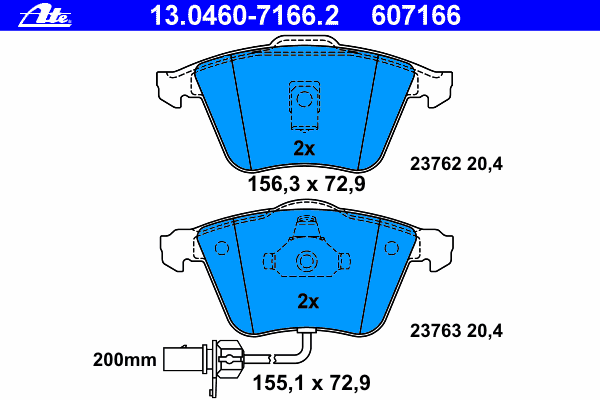 Комплект тормозных колодок, дисковый тормоз ATE 13.0460-7166.2