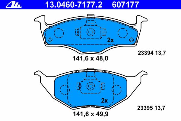 Комплект тормозных колодок, дисковый тормоз ATE 13.0460-7177.2