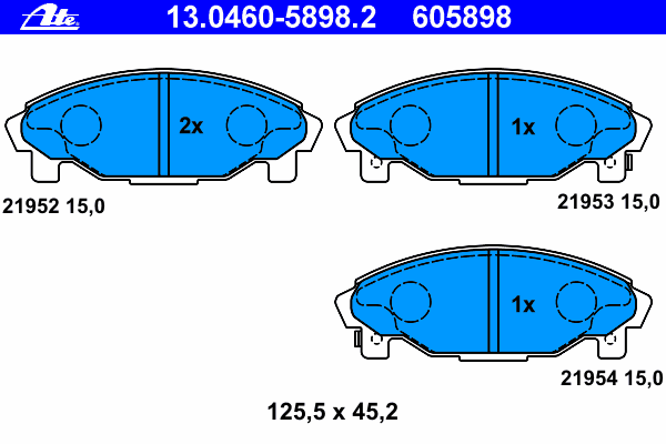 Комплект тормозных колодок, дисковый тормоз ATE 21952