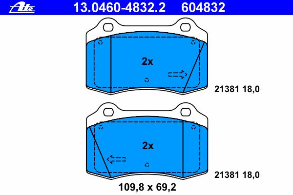 Комплект тормозных колодок, дисковый тормоз ATE 13.0460-4832.2