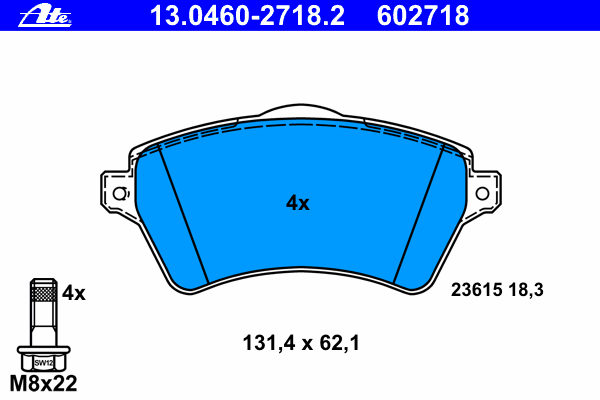 Комплект тормозных колодок, дисковый тормоз ATE 13.0460-2718.2