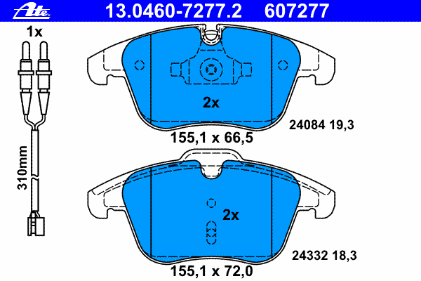 Комплект тормозных колодок, дисковый тормоз ATE 13046072772