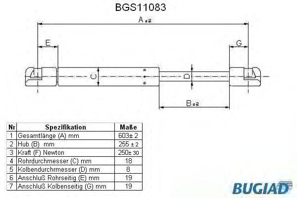 Газовая пружина, крышка багажник BUGIAD BGS11083