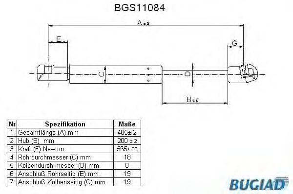 Газовая пружина, крышка багажник BUGIAD BGS11084