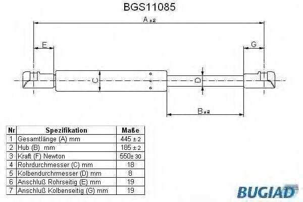 Газовая пружина, крышка багажник BUGIAD BGS11085