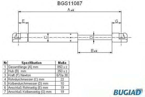 Газовая пружина, крышка багажник BUGIAD BGS11087