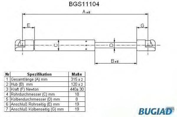 Газовая пружина, капот BUGIAD BGS11104