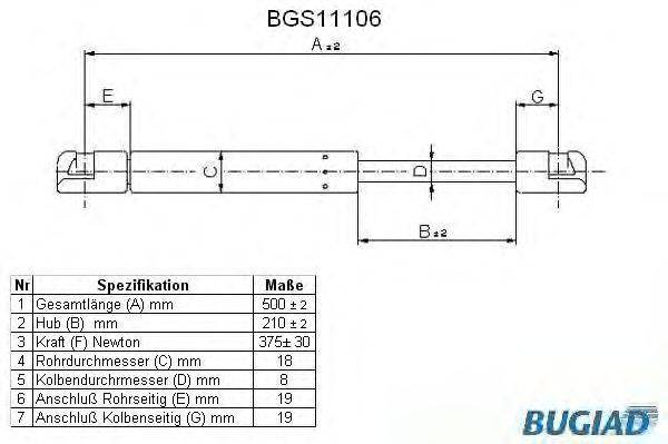 Газовая пружина, крышка багажник BUGIAD BGS11106