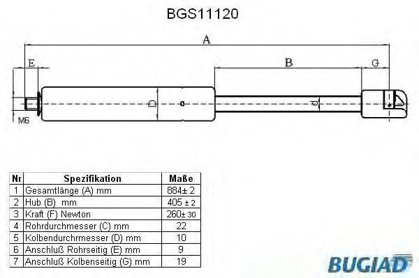 Газовая пружина, капот BUGIAD BGS11120