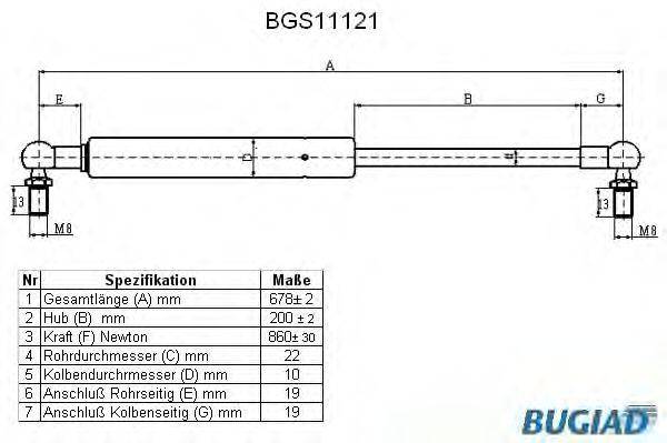 Газовая пружина, крышка багажник BUGIAD BGS11121