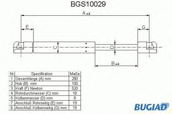 Газовая пружина, крышка багажник BUGIAD BGS10029